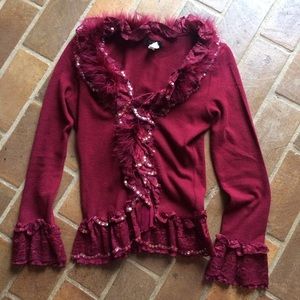 Twenty One Burgundy sequined feather trim Sweater
